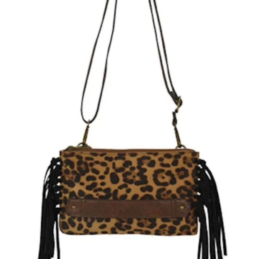 Justin Boots Brown and Black Crossbody Bag with Tassels
